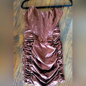Y2K Tic Toc Straple Mini Ruched brown silk dress size M NWOT